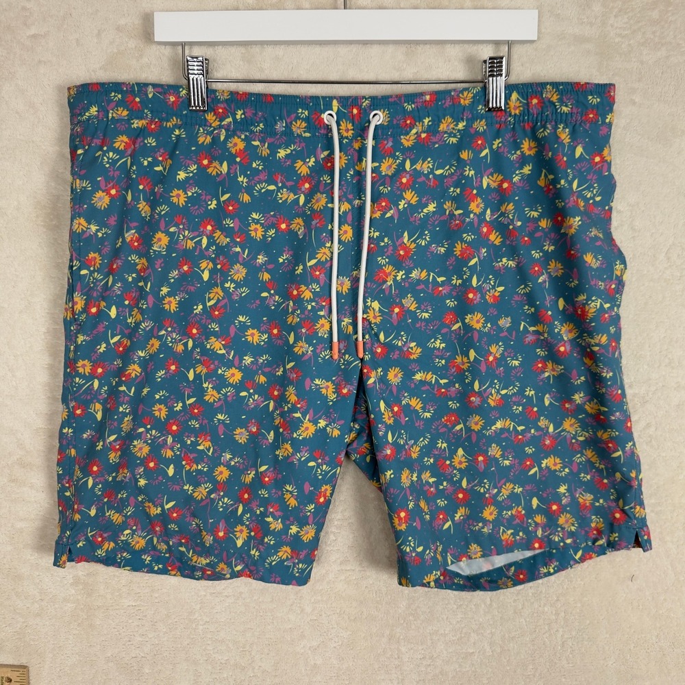 BONOBOS Mens Riviera Navy Sketch Floral Swim Trunks Shorts 9 Inch Inseam Size L‎